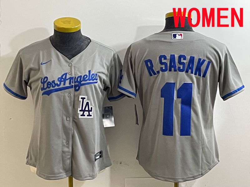 Women Los Angeles Dodgers #11 R.Sasaki Grey Game 2025 Nike MLB Jersey style 12->women mlb jersey->Women Jersey